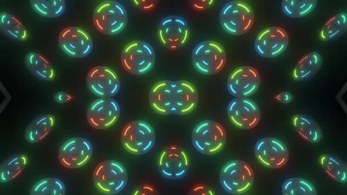 Neon Glowing Kaleidoscope Geometric Pattern Background
