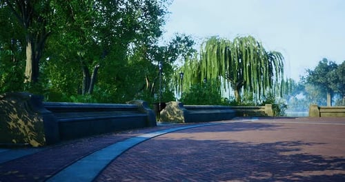 Tranquil Park Pathway Camera Pan Animation