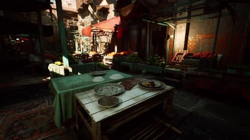 Walking Through a Bustling Old Market Street with Fresh Produce