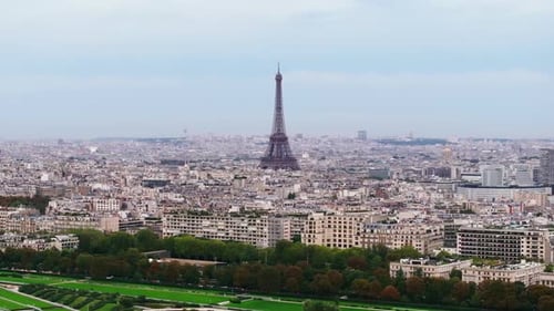 Aerial Footage of Famous Eiffel Tower Tourist Sights and Popular Landmarks in Metropolis Paris