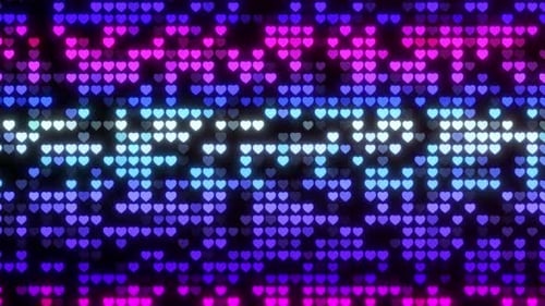 Animação de coração abstrata, música, luz, fundo em movimento. Luz de discoteca com animação de piso LED em forma de coração
