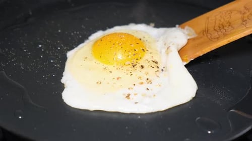 Frying an Egg in a Pan Cooking Morning Breakfast Close Up Vertical Video
