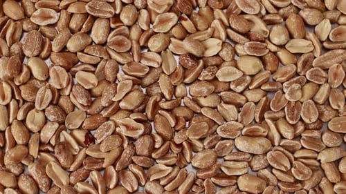 close up of peeled roasted peanuts, healthy nuts, protein food. Isolated background of roasted