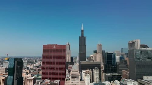 Chicago Illinois USA Aerial Drone Wide View of Chicago Downtown Skyscraper