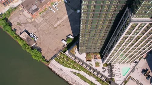 Top View Of High Rise Futuristic Building New York Cityscape Background Brooklyn