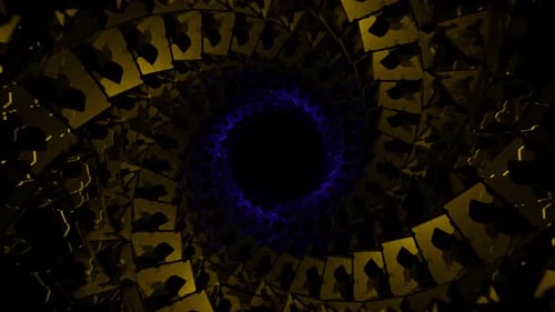 Yellow And Purple Spiral Cubic Tunnel Background Vj Loop In HD
