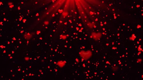 Floating Red Hearts Particle Loop Background with Light Rays