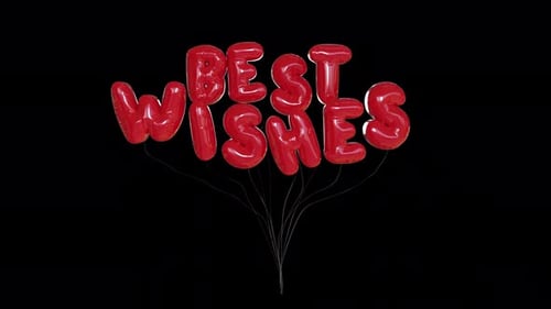 Floating Red Balloon Text with Best Wishes Message