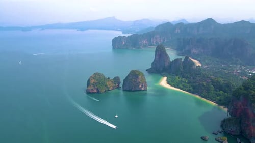 Railay Beach Krabi Thailand the Tropical Beach of Railay Krabi Panoramic View From a Drone