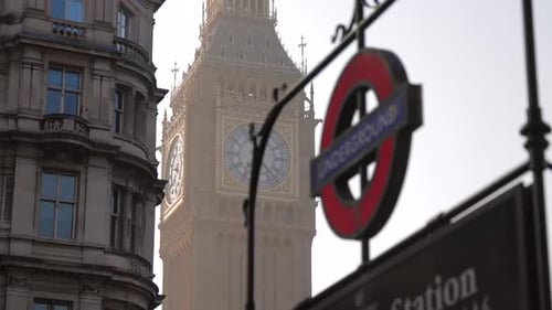 The Iconic Landmarks of London The Famous Big Ben Clock Tower and the Underground Sign