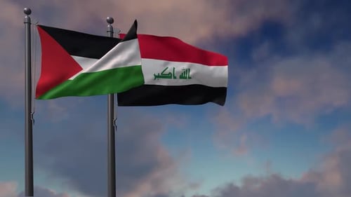 Waving Flags of Palestine and Iraq