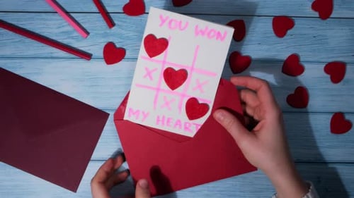 Valentines Day Card with Hearts Tic Tac Toe Message