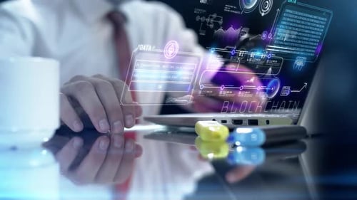 Futuristic Blockchain and Data Analytics Holographic UI Animation
