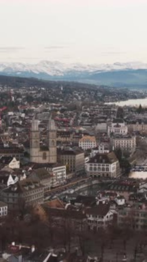 Aerial video of an urban urban landscape in Zurich, Switzerland