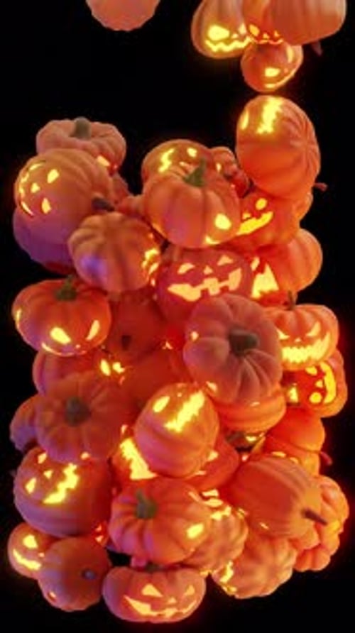 Falling Halloween Jack-o'-Lanterns Piling Up Animation