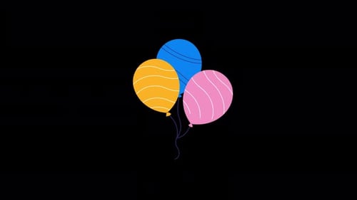 Three Floating Flat Design Celebration Balloons Animation