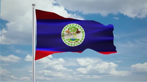 Belize Waving Flag Animation With Cloud Background