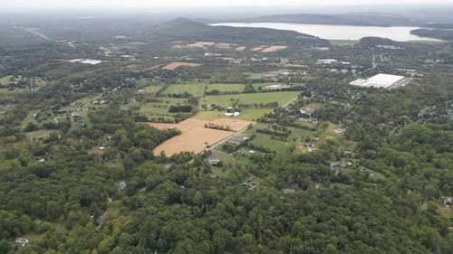 Scenic Aerial View of Countryside with Fields and Trees