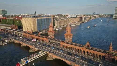 Aerial view of The Oberbaum Bridge , Berlin , Germany