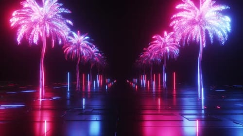 Toile de fond en néon Glowing Palms Synth Wave
