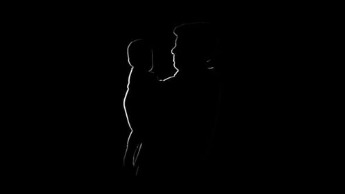 Modern Silhouette of Adult Holding Baby with Glowing Outline