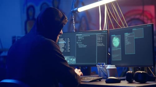 Hooded Hacker Creating Pirating Crack for Software and Video Game Releases