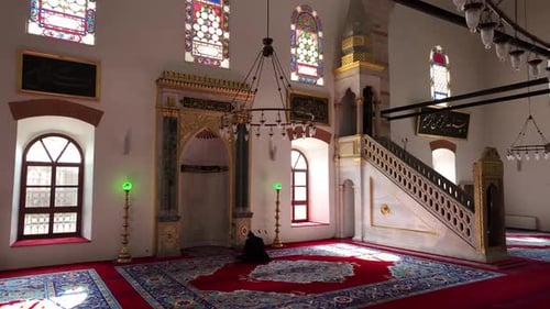 Muslim Praying In Historical Mosque