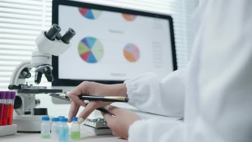 Scientist working test in laboratory for research on pharmacy for medical for disease and virus