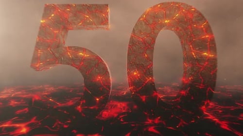 Lava Themed Hot Burning Number 50 Over a Volcanic Molten River