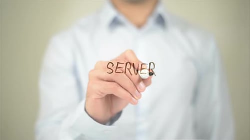 Server Man Writing on Transparent Screen