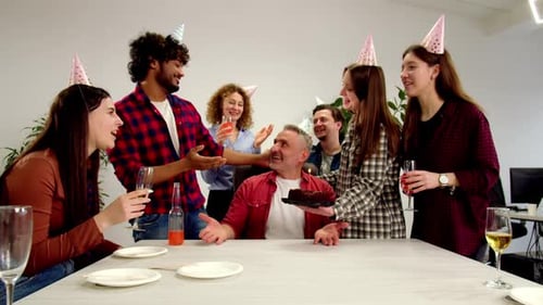 The Office Workers Congratulated Their Boss on His Birthday and Poked His Face Into the Cake A