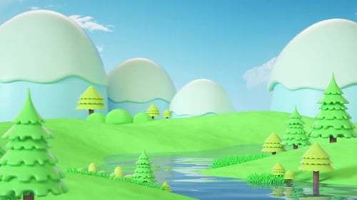 Stylized 3D Nature Landscape Camera Pan