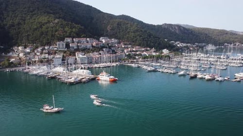 Awesome aerial view of Fethiye Marina in Turkey