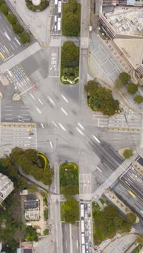 Complex Crossroad in Shanghai China Aerial Vertical TopDown View Vertical Video