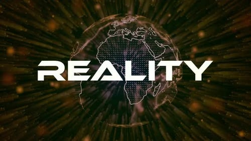 Conceito de texto de realidade em fundo de partículas de ficção científica. Animação de partículas de pontos. Vd\_1613