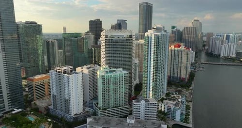 Downtown District of Miami Brickell in Florida USA Evening Urban Landscape of Waterfront Skyscraper