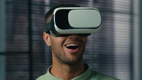 Man Experiencing Virtual Reality with VR Headset