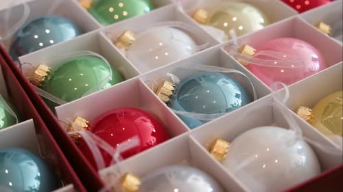 Shiny Christmas Ornaments Packaged in Compartment Box