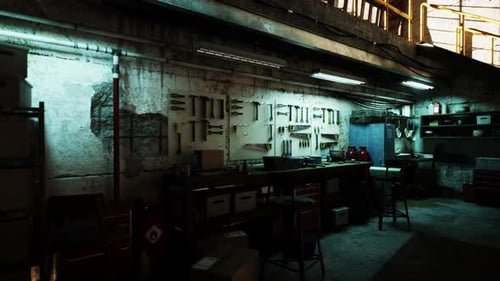 Dimly Lit Room With Tables and Chairs