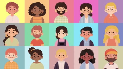 Animated Diverse People Avatars Grid Reveal