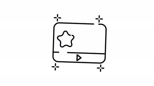 Reproductor de vídeo verde con una estrella y un botón de reproducción, arte lineal, animación, vídeo