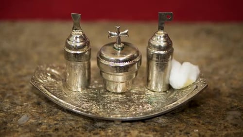 Silver Holy Oil Stocks with Engraved Crosses for Catholic Baptism Ceremony