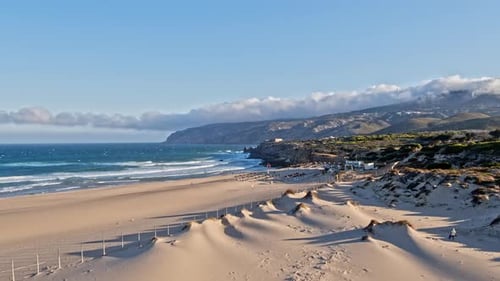 Sand beach surrounded by cliffs, Aerial Paradisiac beach holidays concept