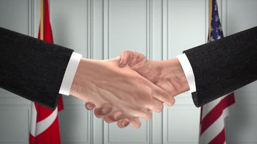 International Diplomacy Handshake Between USA and Denmark Animation