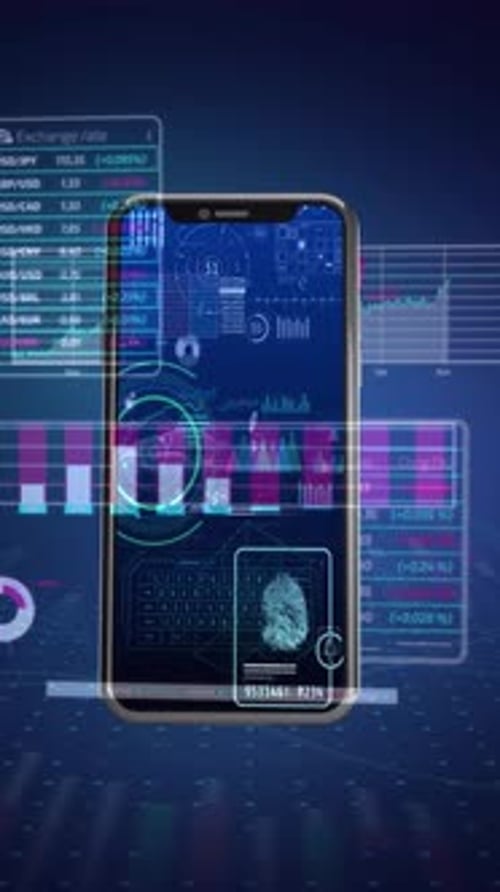 Phone and Animated Stock Statistics Depicted in Infographics