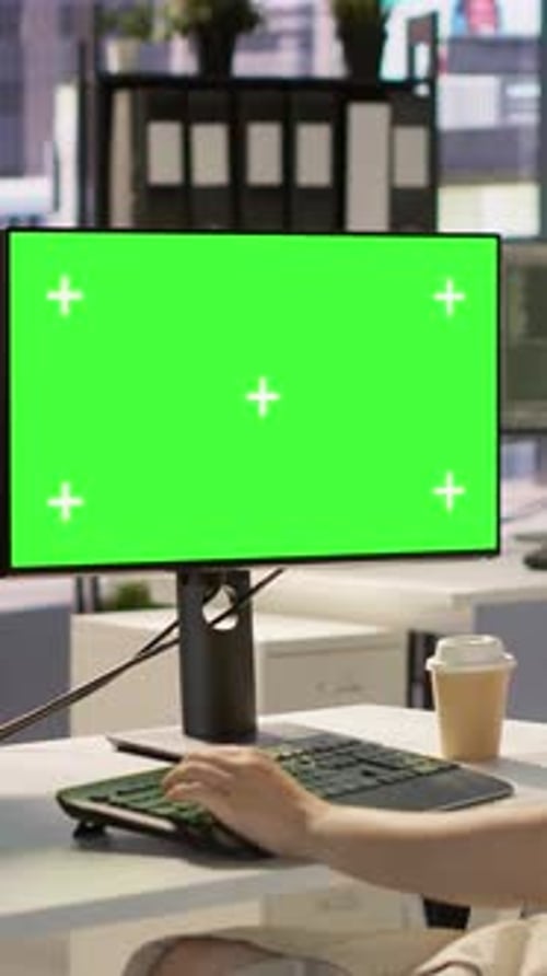 Vertical Video Developer Using Multi Monitor Isolated Screen PC in Office