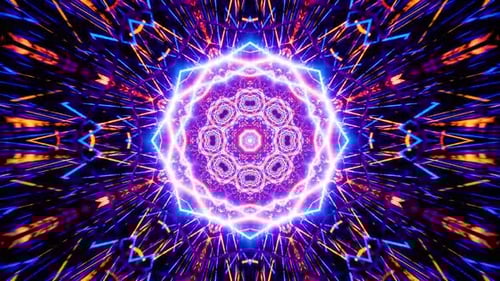 Looping Abstract Neon Mandala Pattern with Glowing Lights