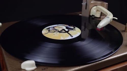 Old Vintage Turntable With Vinyl Record.