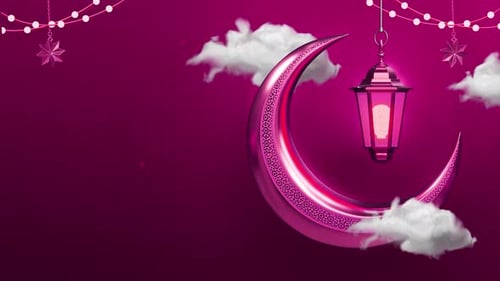 Animated Pink Crescent Moon and Lantern Festive Background