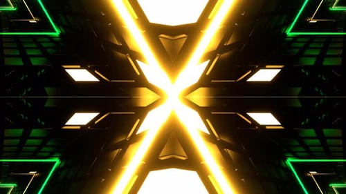 Turquoise And Yellow Neon Strobe Triangle Kaleidoscope Background Vj Loop In 4K